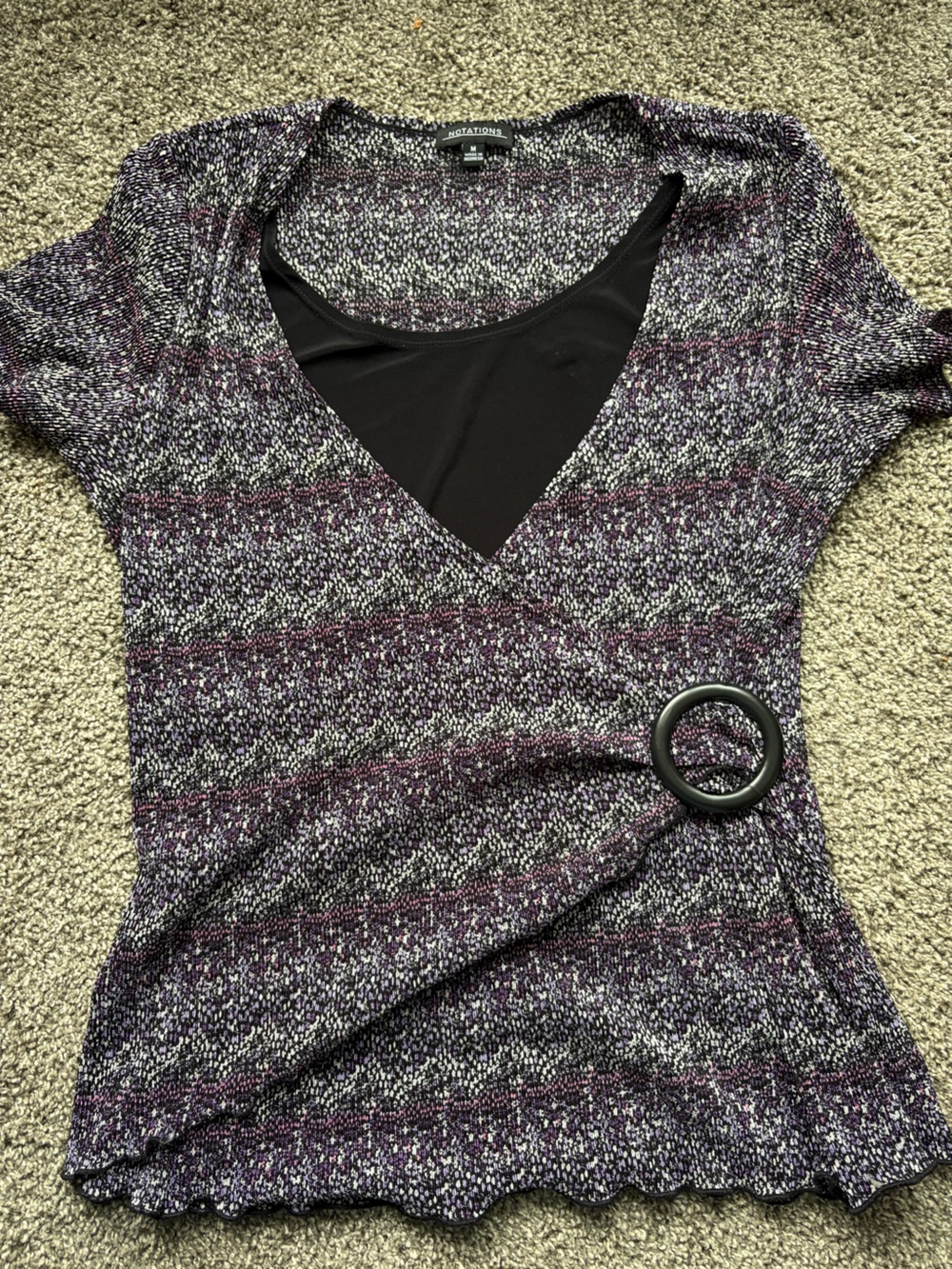 Notations Purple Speckled A-Line Blouse with Black Ring Accent